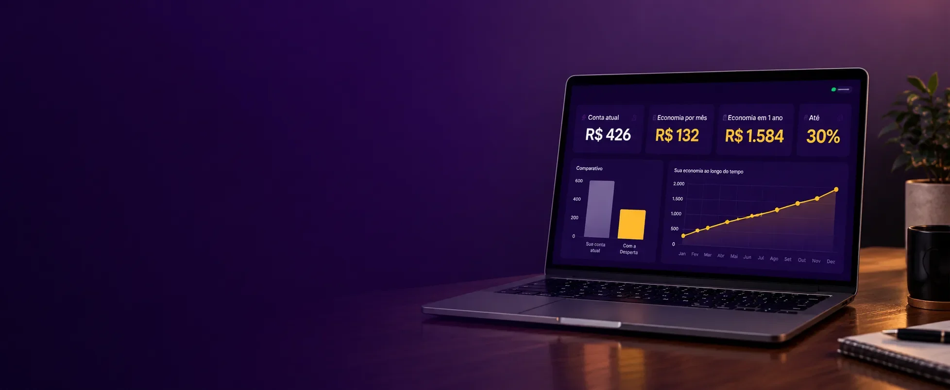 Laptop showing the Desperta savings dashboard, illustrative image